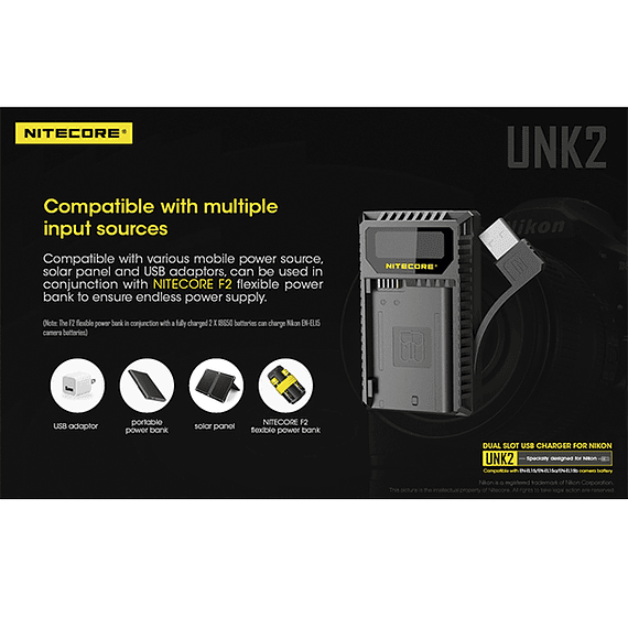 Cargador Nitecore UNK2 Dual-Slot USB para Nikon EN-EL15 y EN-EL15A- Image 15