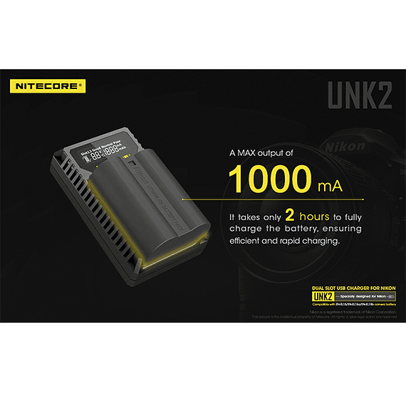 Cargador Nitecore UNK2 Dual-Slot USB para Nikon EN-EL15 y EN-EL15A- Image 16