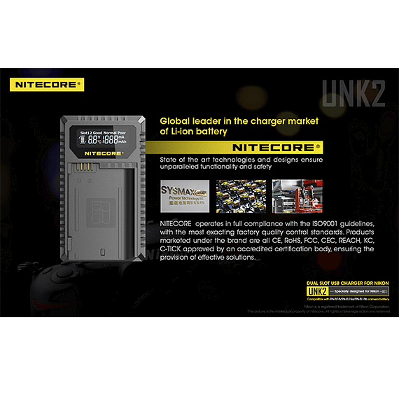 Cargador Nitecore UNK2 Dual-Slot USB para Nikon EN-EL15 y EN-EL15A- Image 18