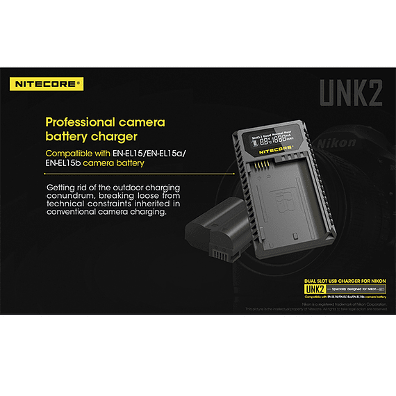 Cargador Nitecore UNK2 Dual-Slot USB para Nikon EN-EL15 y EN-EL15A- Image 19