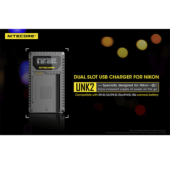 Cargador Nitecore UNK2 Dual-Slot USB para Nikon EN-EL15 y EN-EL15A- Image 20