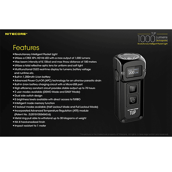 Linterna LED Nitecore 1000 lúmenes Recargable USB TUP- Image 6