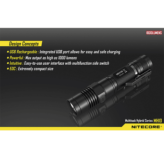 Linterna LED Nitecore 1000 lúmenes Recargable USB MH10- Image 13