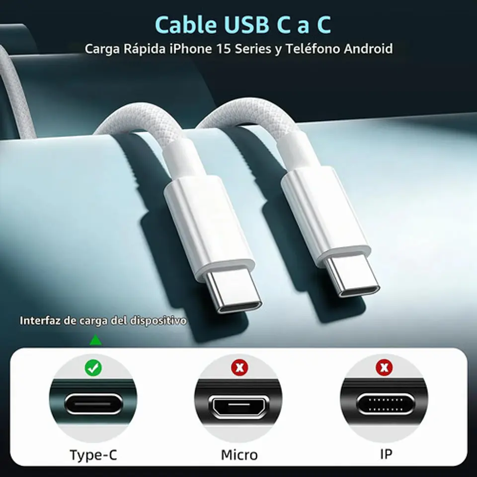 Cable Usb-c A Usb-c Carga Rápida 240w Trenzado 2 Metros 3