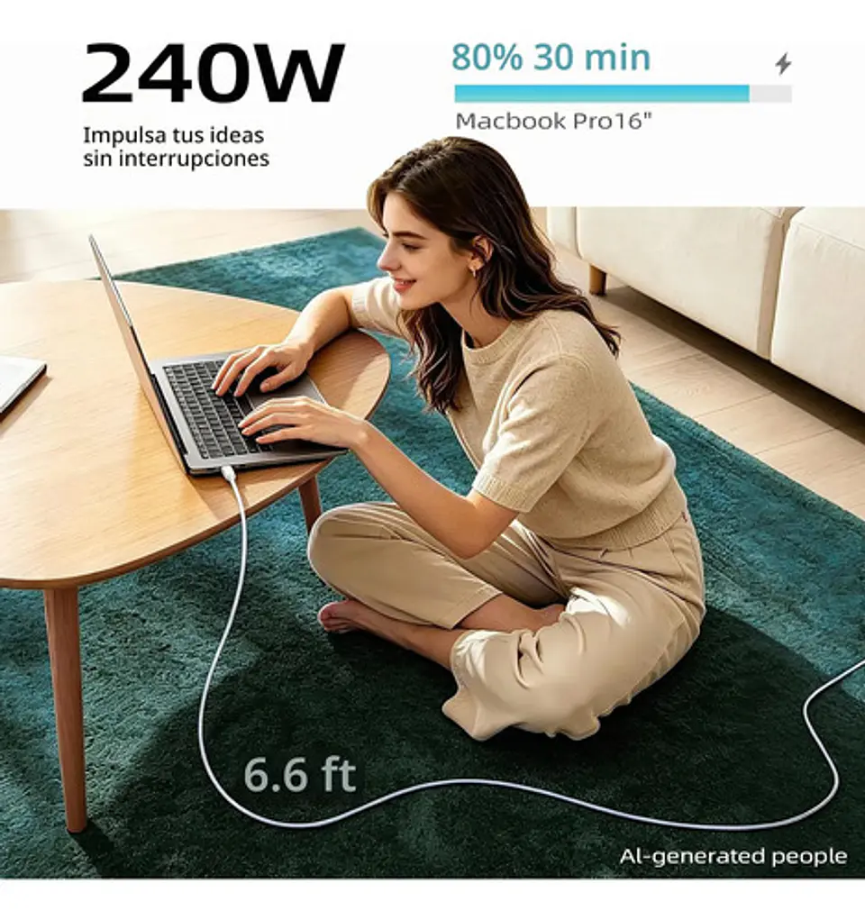 Cable Usb-c A Usb-c Carga Rápida 240w Trenzado 2 Metros 5