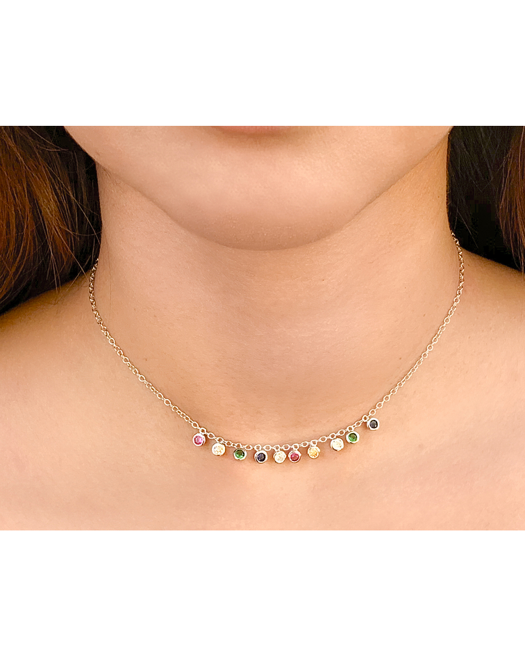 Collar Circones De Colores Plata Fina 925 