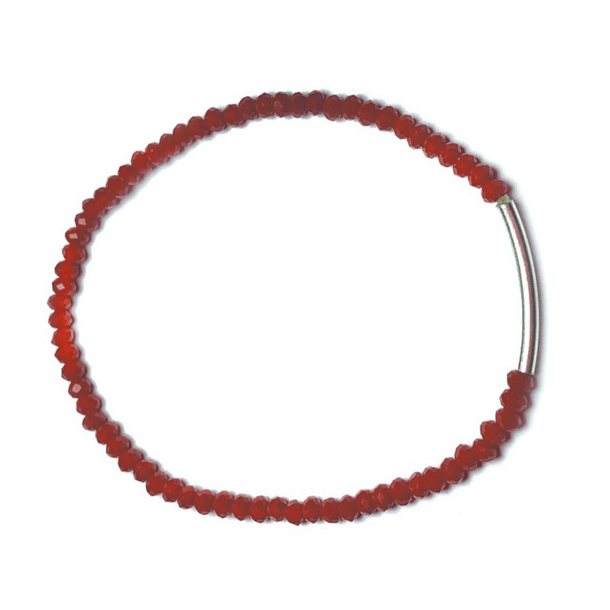 Pulsera Cristal Rojo Tubo Plata Fina 925 elasticada 