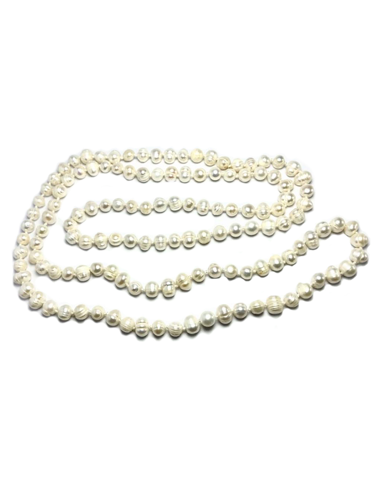 Collar Perlas De Río Natural Blanca 9mm Largo 114cm