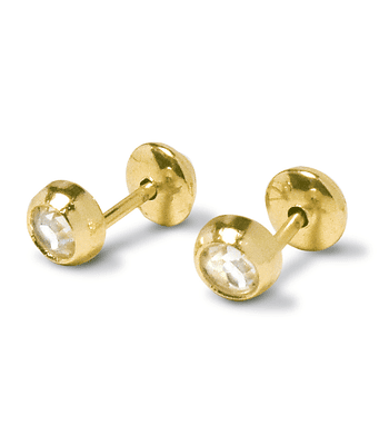 Aros Bebé Circón Blanco 4mm Enchapado Oro 18 K