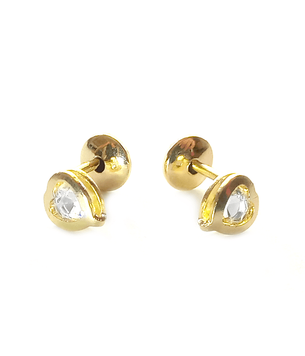 ﻿Aros Bebé Corazón Circón Enchapado Oro 18 K