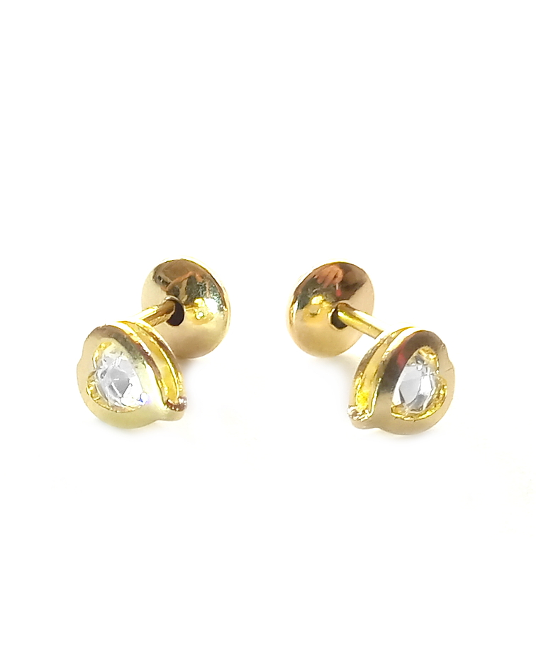 ﻿Aros Bebé Corazón Circón Enchapado Oro 18 K