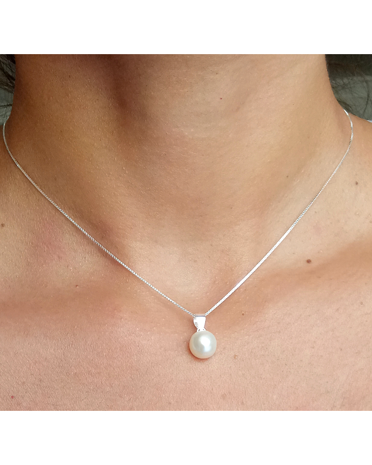 Collar Perla De Río Blanca Plata Fina 925 