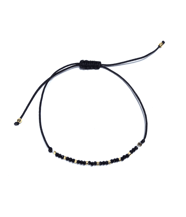 Pulsera Cristales Negros Mostacilla Enchapado Oro 18 K 