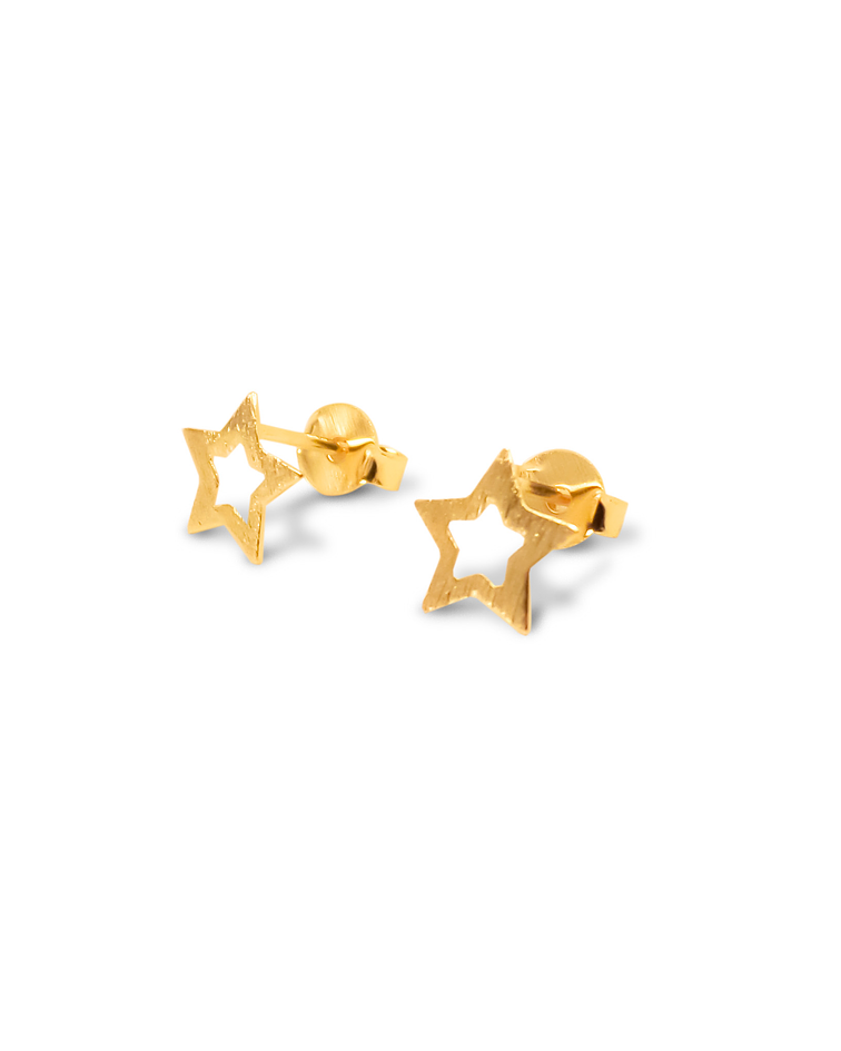 Aros Estrella Calada 8mm Enchapado Oro 18 K 