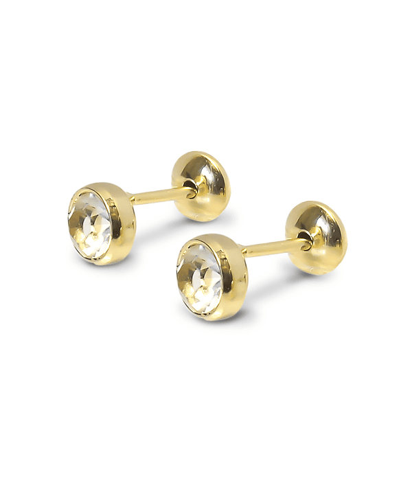 Aros Niña Circón Redondo 5mm Enchapado Oro 18K