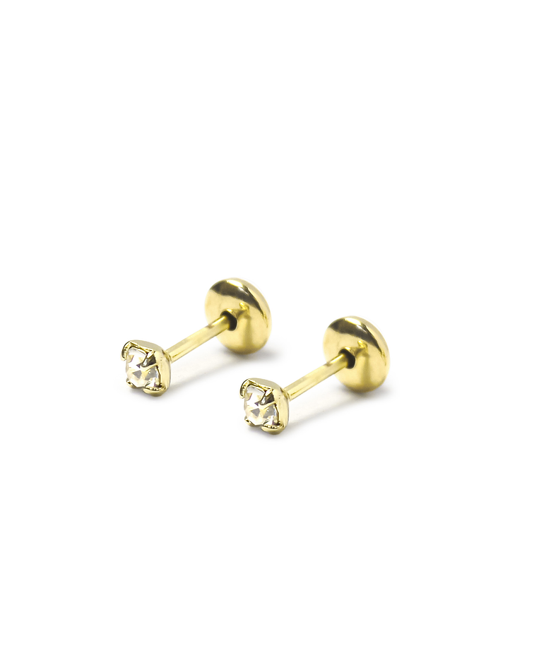 Aros Bebé Circón Blanco 2mm Enchapado Oro 18 K