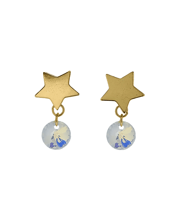 Aros Estrella Cristal Austriaco Aurore Boreale Enchapado Oro 18K