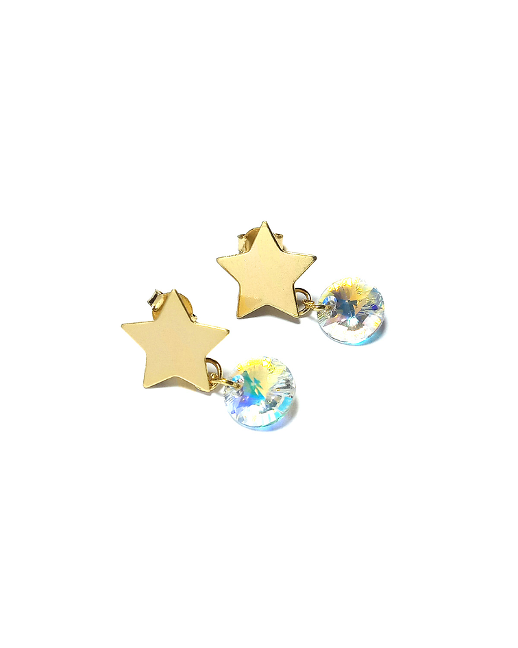 Aros Estrella Cristal Austriaco Aurore Boreale Enchapado Oro 18K