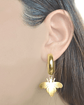 Aros Argolla Abeja Colgante Enchapada Oro 18 K