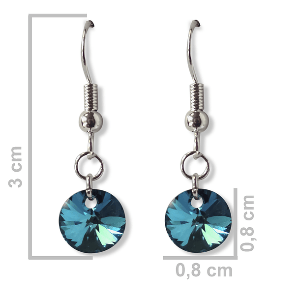 Aros Cristal Austriaco Azul Bermuda Plata Fina 925