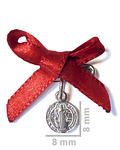 Medalla Colgante San Benito 8mm Plata Fina 925 Cinta Roja