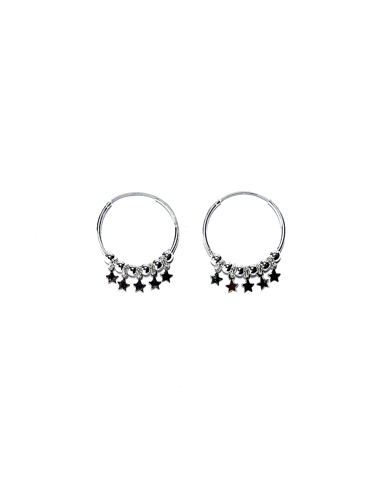 Aros Argollas 25mm Bolitas Estrellas Plata Fina 925