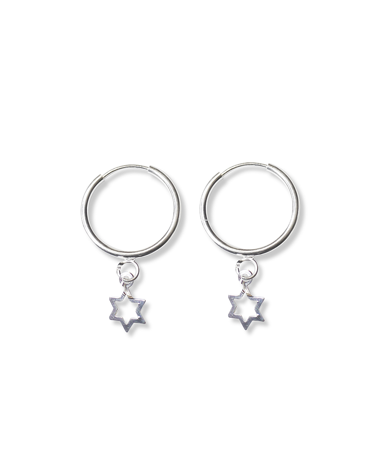 Aros Argolla 16mm Estrella Colgante Plata Fina 925