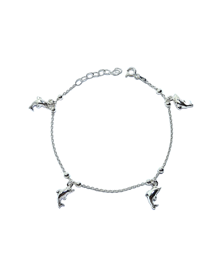  Pulsera Delfín Bolitas Plata Fina 925