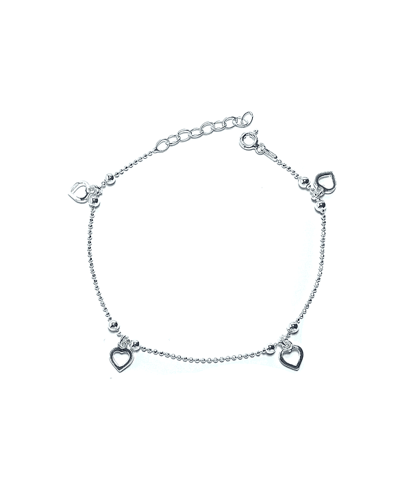  Pulsera Corazones Bolitas Plata Fina 925