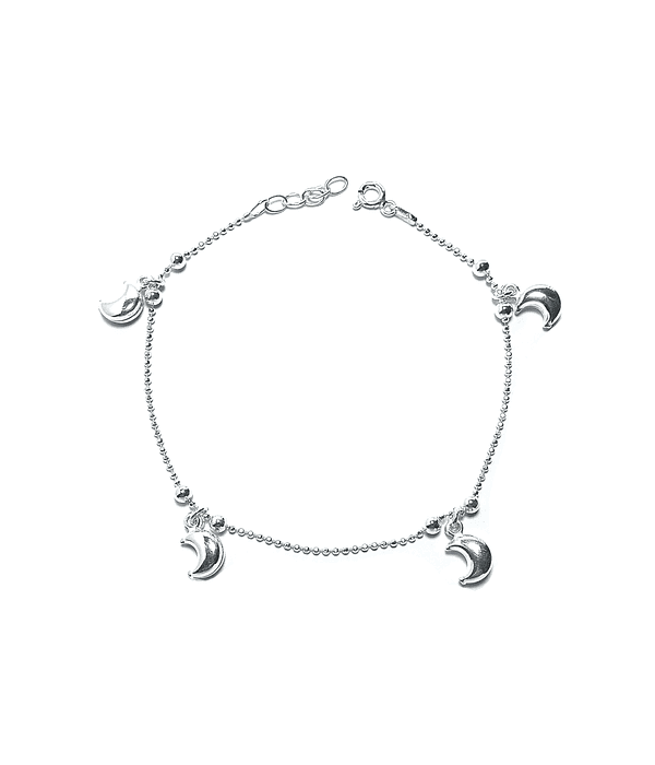  Pulsera Lunas Bolitas Plata Fina 925