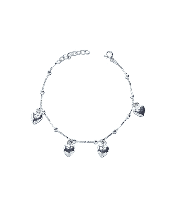  Pulsera Corazones Bolitas Plata Fina 925