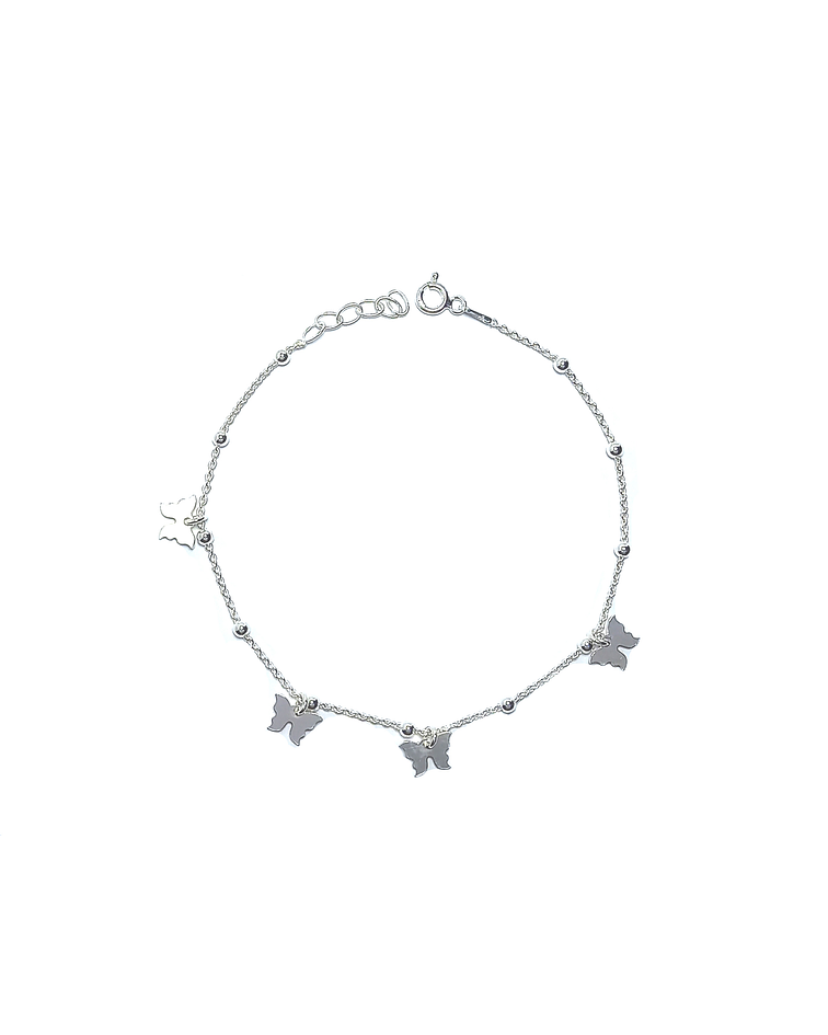  Pulsera Mariposas Bolitas Plata Fina 925