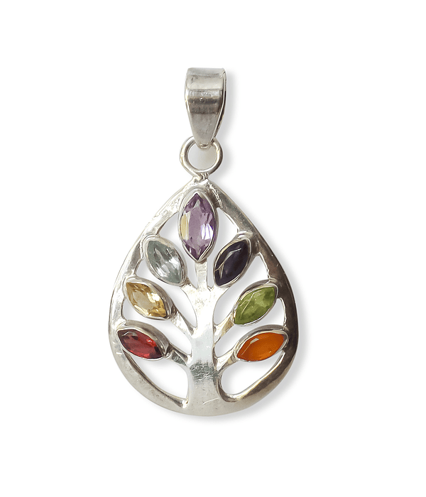 Colgante Árbol De La Vida Piedras Naturales Plata Fina 925