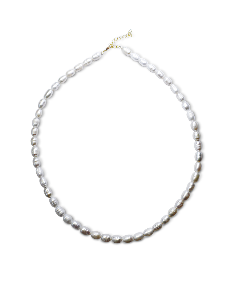 Collar Perlas De Río Blancas Naturales Broche Enchapado Oro 18 K