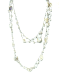 Collar Perla De Río Coin Blanca Cristal Hilo De Seda 98cm