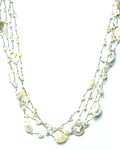 Collar Perla De Río Coin Blanca Cristal Hilo De Seda 98cm