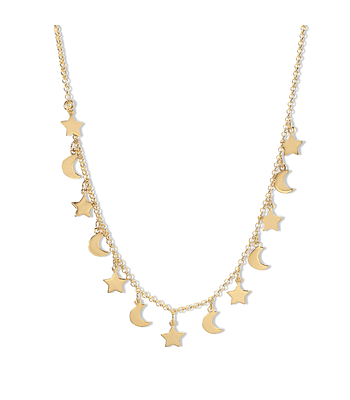 Collar Choker Lunas Estrellas Enchapado Oro 18K 42cm
