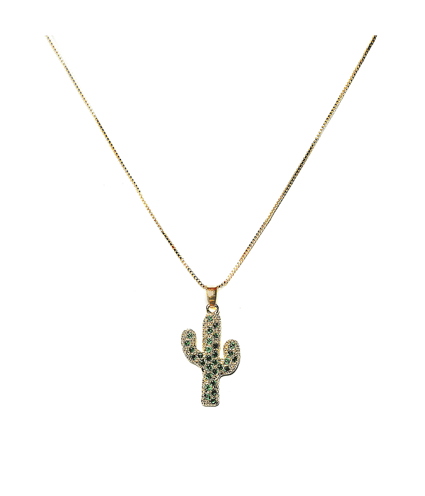 Collar Cactus Circón Verde Enchapado Oro 18 K 45cm