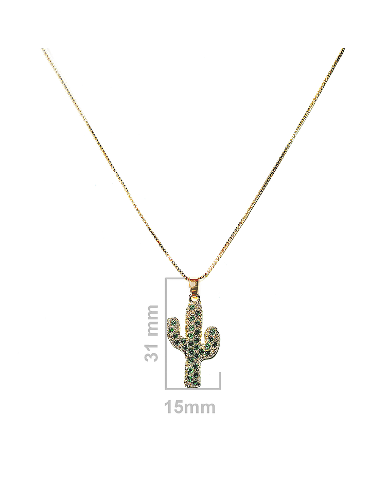 Collar Cactus Circón Verde Enchapado Oro 18 K 45cm