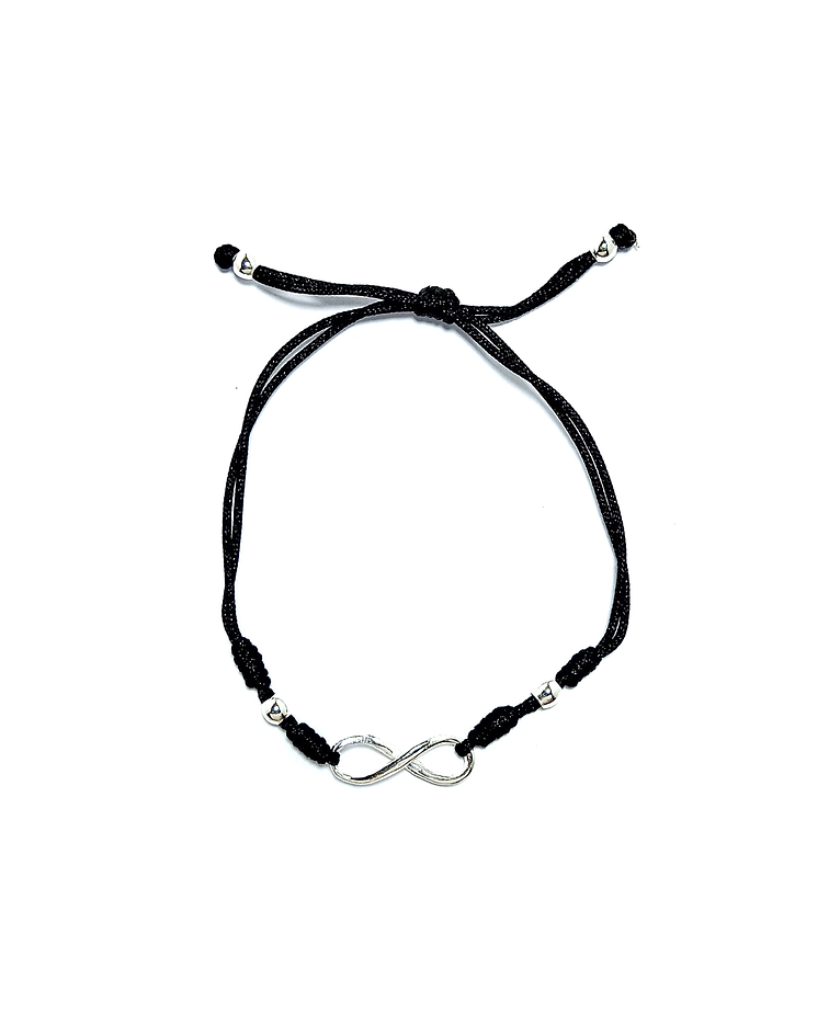 Pulsera Infinito Cordón Negro Plata Fina 925