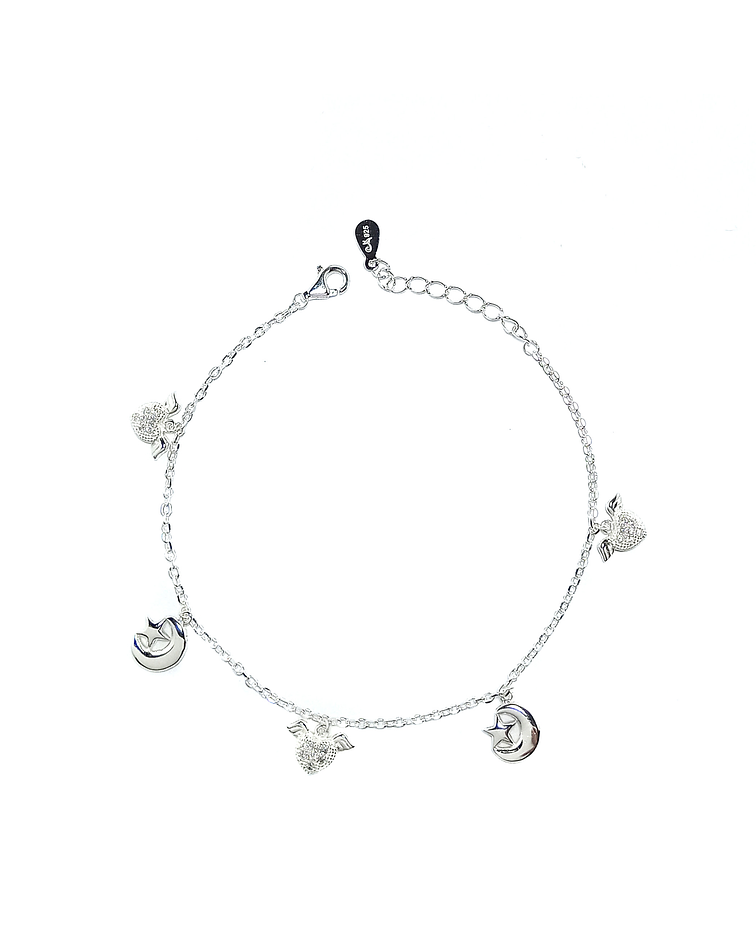 Pulsera Corazón Circón Luna Plata Fina 925