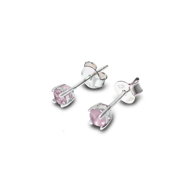 Aros Circón Solitario 3mm Rosa Plata Fina 925