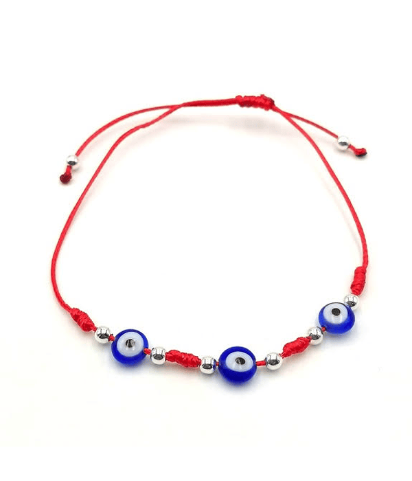 Pulsera 3 Ojos Turco Azul Cordón Rojo