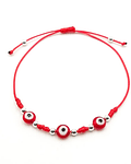 Pulsera 3 Ojos Turco Rojo Cordón Rojo Plata Fina 925