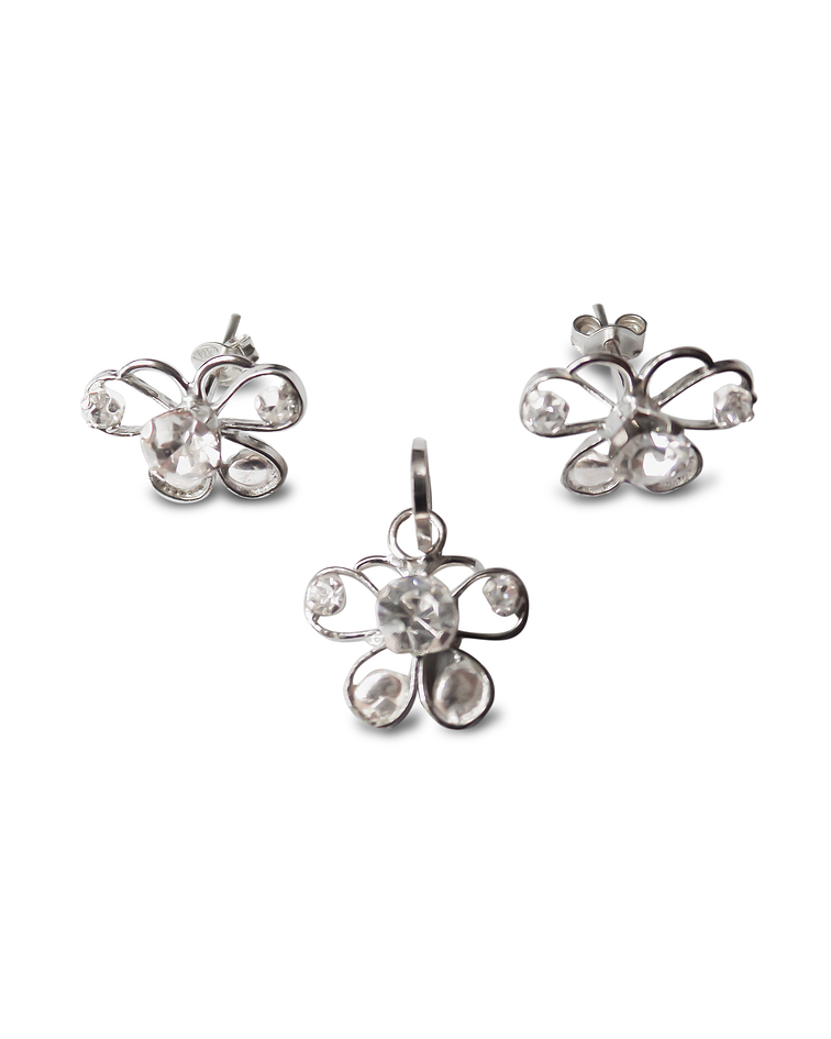 Set Aros y Colgante Mariposa Calada Circones Plata Fina 925