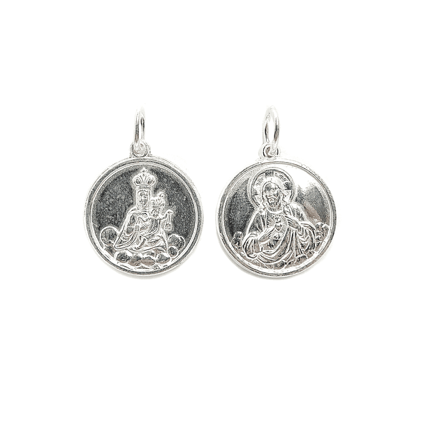 Colgante Medalla Escapulario Virgen Jesús 18mm Plata Fina 925