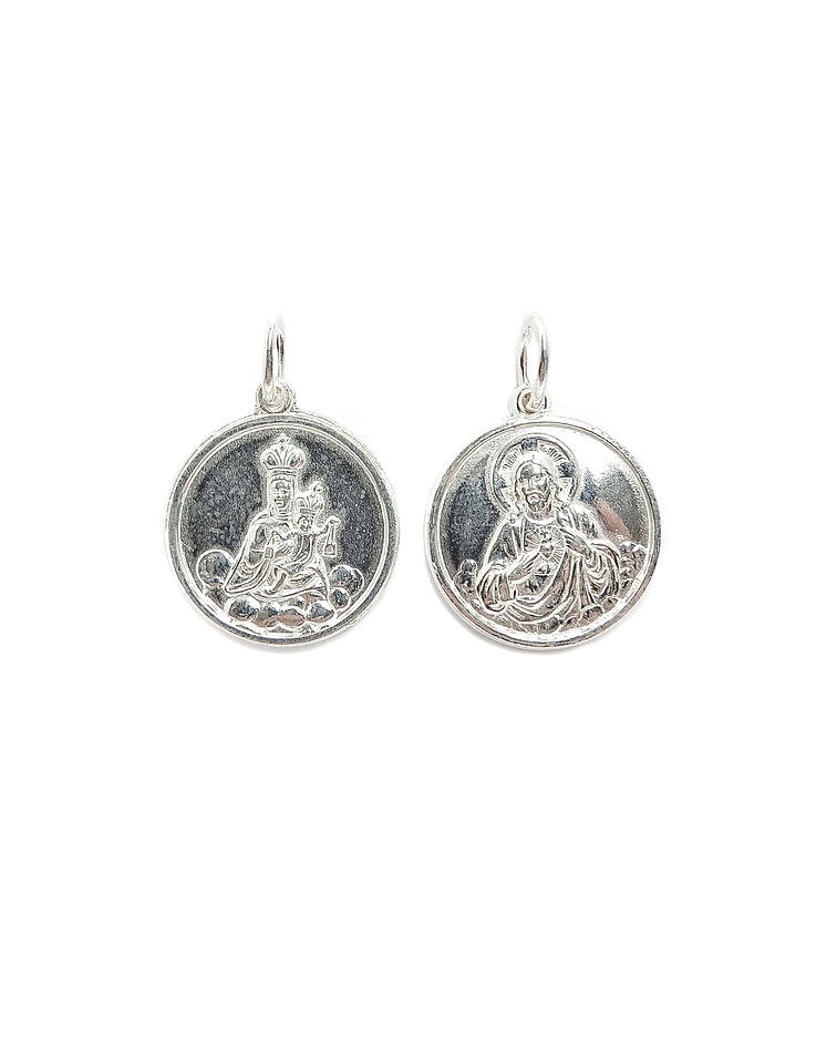 Colgante Medalla Escapulario Virgen Jesús 18mm Plata Fina 925