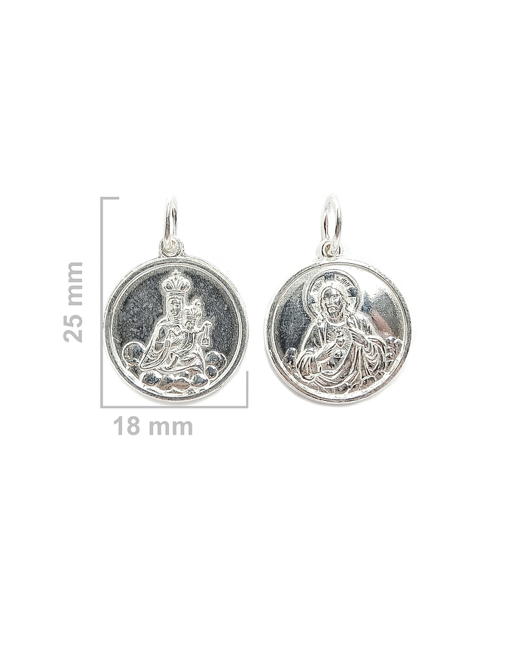 Colgante Medalla Escapulario Virgen Jesús 18mm Plata Fina 925