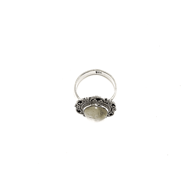 Anillo Piedra Luna Borde Pétalo Plata Fina 925 3