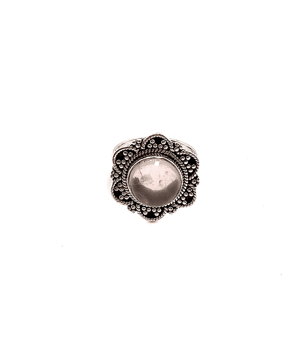 Anillo Cuarzo Rosado Borde Pétalo Plata Fina 925 